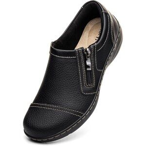 👑Women's Comfortable And Lightweight Black Leather Loafer Casual Zipper Closure